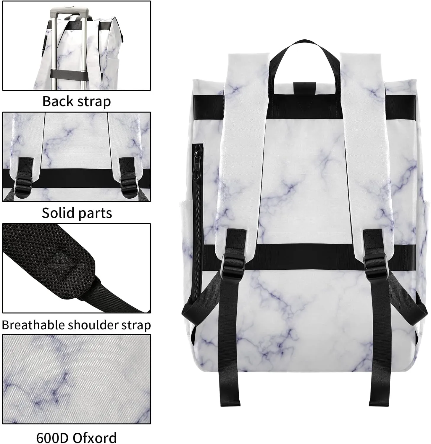 CBBYY Travel Roll Top Backpack for Men, Marble Expandable Waterproof Trendy Laptop Backpack
