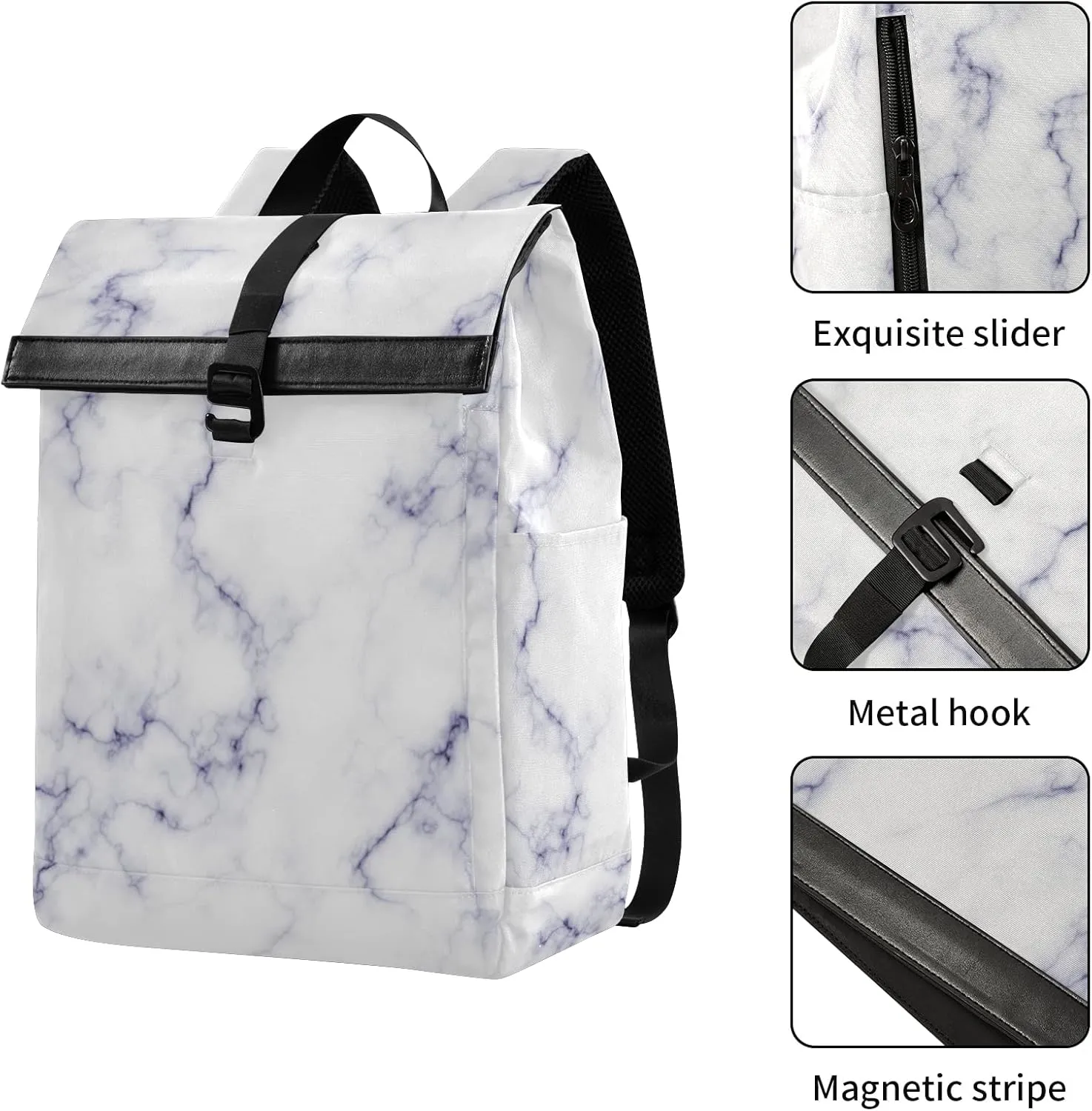 CBBYY Travel Roll Top Backpack for Men, Marble Expandable Waterproof Trendy Laptop Backpack