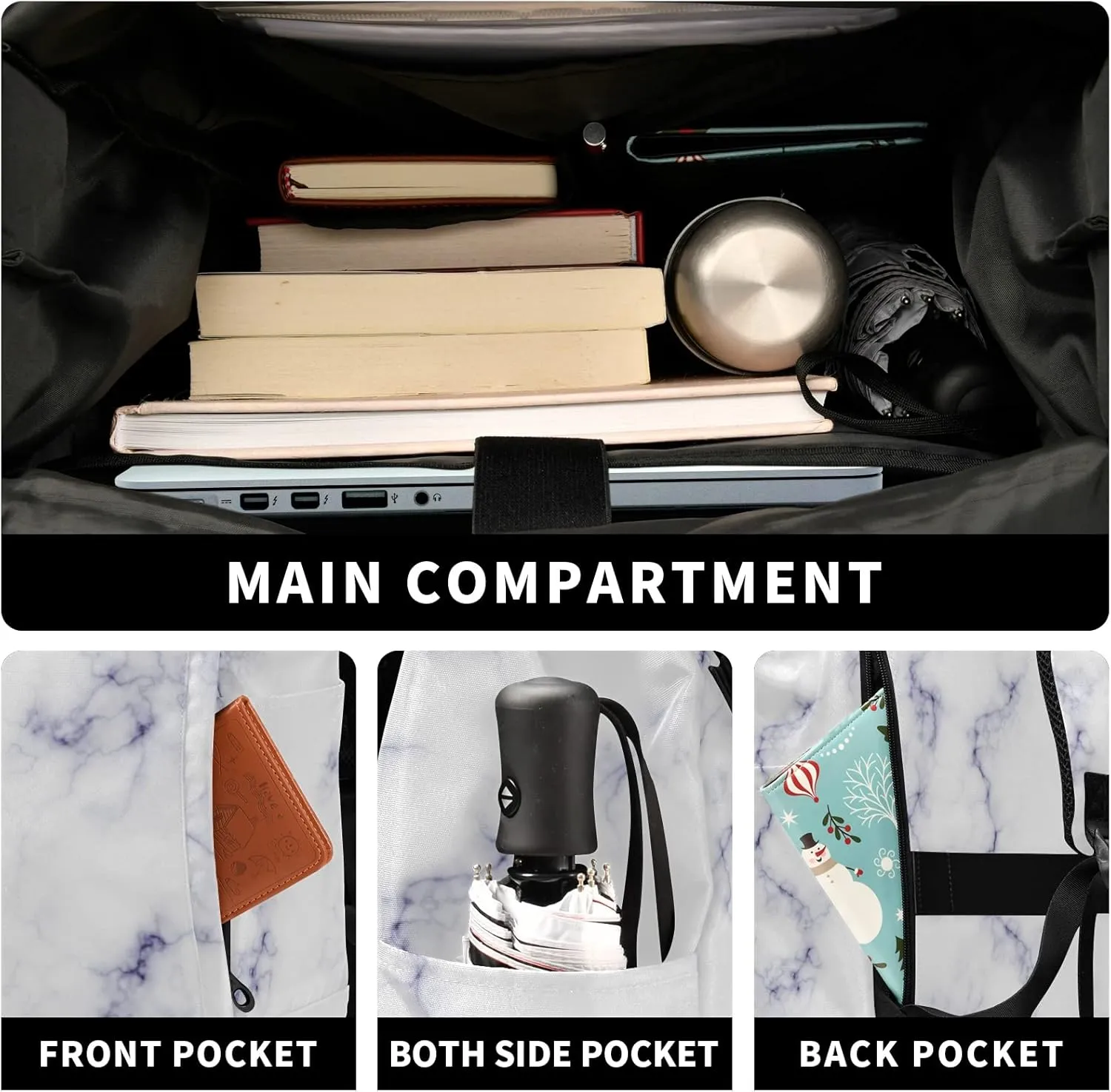 CBBYY Travel Roll Top Backpack for Men, Marble Expandable Waterproof Trendy Laptop Backpack