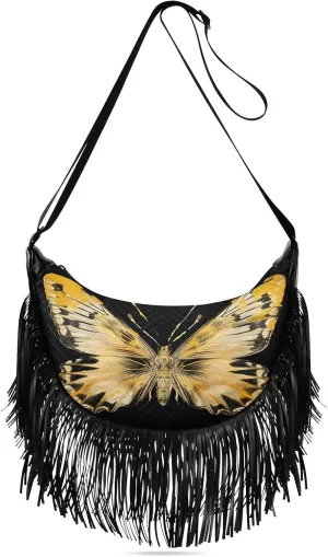 CEBUGI Women's Fringe Crossbody Tassel Purse Golden-winged Butterfly Hobo Shoulder Bags Crossbody Handbag with Adjustable Shoulder Straps