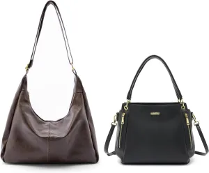 celestina Women's Combo: Slouchy Tote Bag & Black Satchel Purses for Women Set, Soft and Lightweight, Adjustable Shoulder Straps, Zippered Dual-Use Crossbody and Handbag, Perfect for Work and Dating