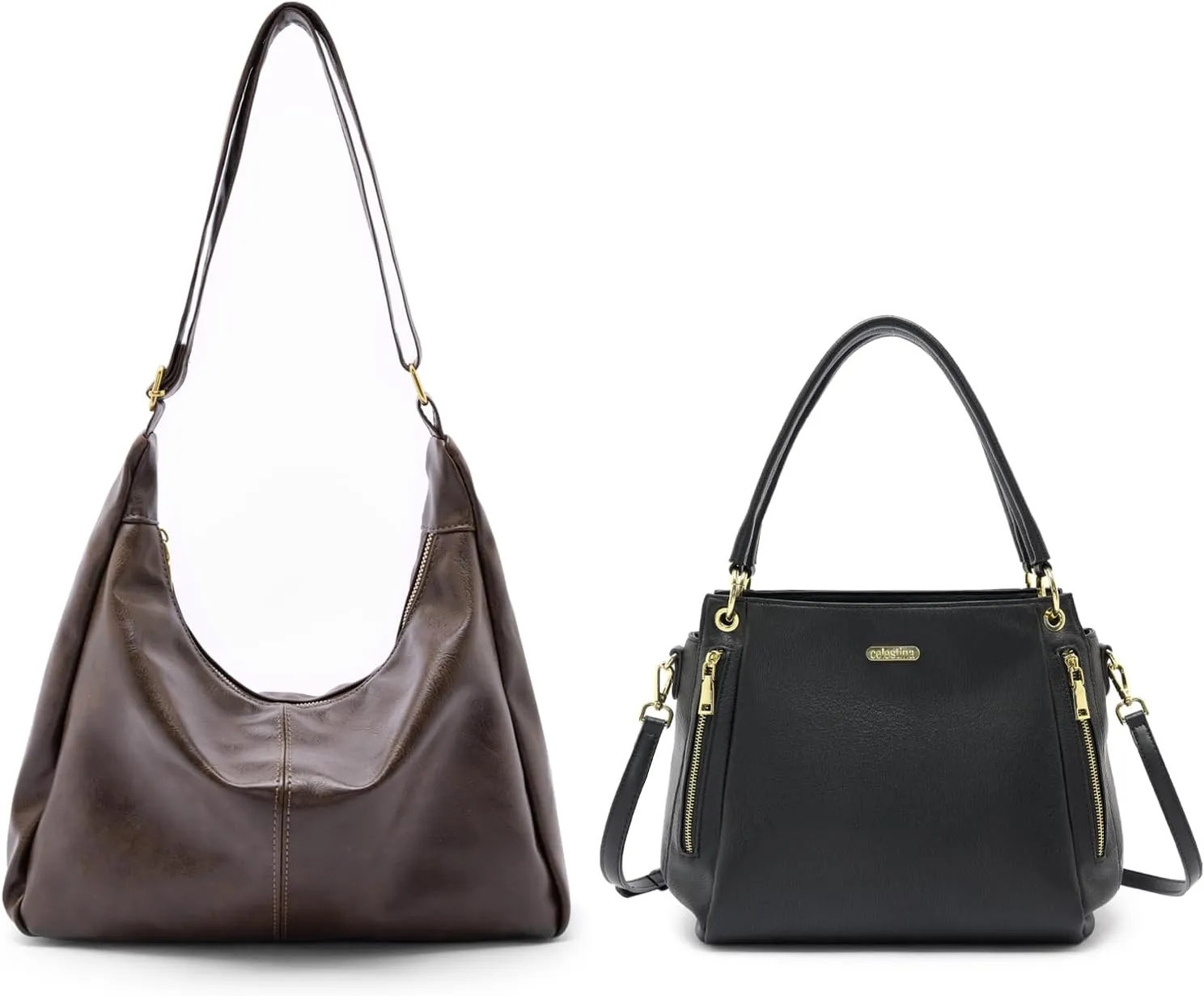 celestina Women's Combo: Slouchy Tote Bag & Black Satchel Purses for Women Set, Soft and Lightweight, Adjustable Shoulder Straps, Zippered Dual-Use Crossbody and Handbag, Perfect for Work and Dating