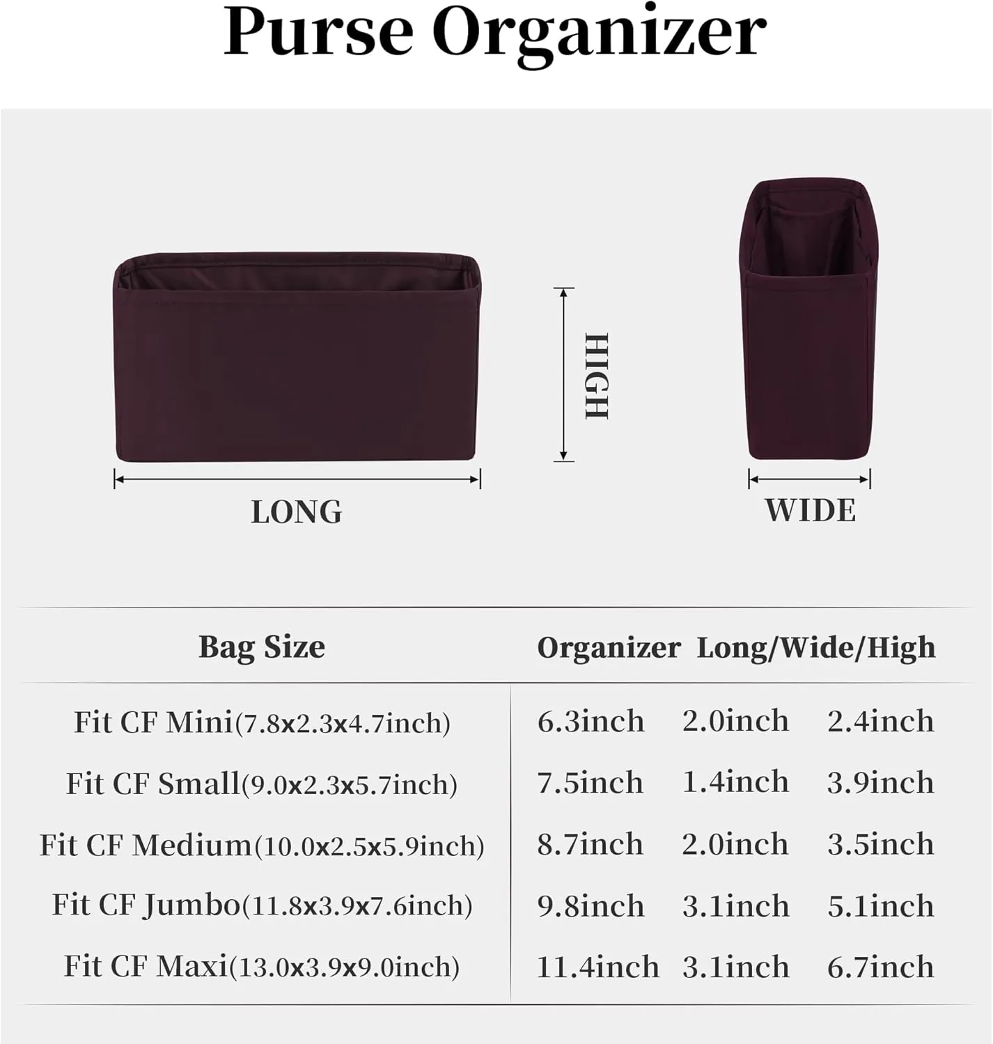 CF Bag Divider Organizer, Medium Tote Bag Organizer Insert Compatible with Chanel Classic Flap, Multiple Pockets Inner Bag for Women bags (Cassis, Chanel CF Medium)