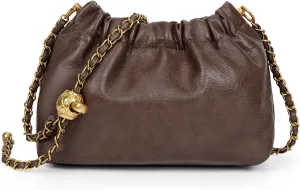 Chain Strap Genuine Leather Hobo Bag - Convertible Shoulder & Crossbody Purse