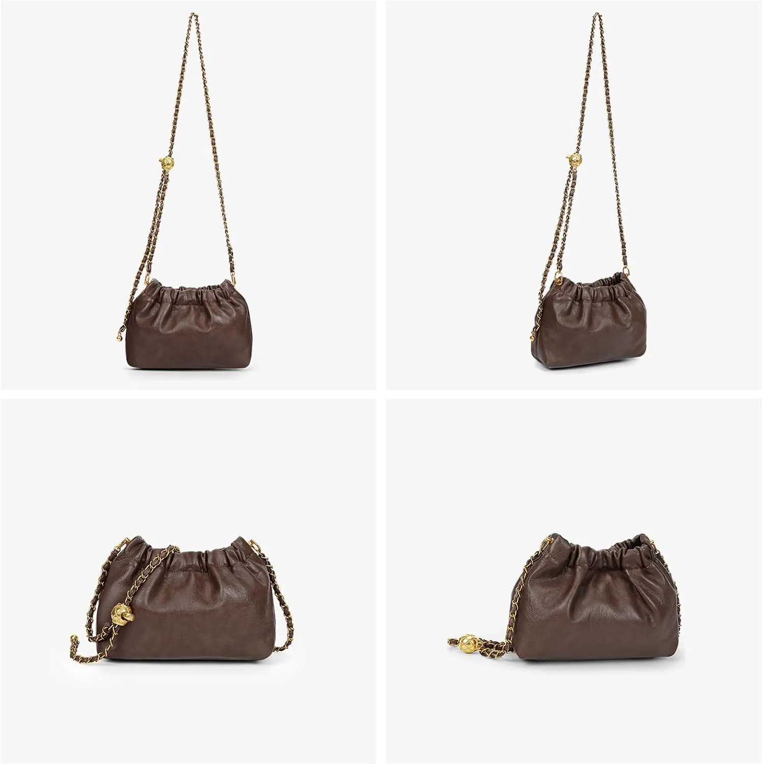 Chain Strap Genuine Leather Hobo Bag - Convertible Shoulder & Crossbody Purse