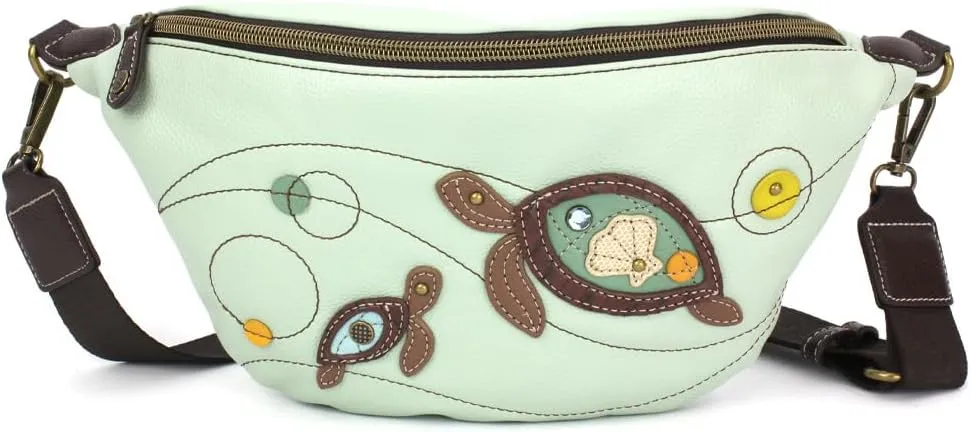 CHALA Fanny Pack Women RFID Protected Sling Purse and Waist Bag with Two Adjustable Straps - Turtles - teal