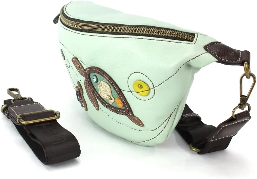 CHALA Fanny Pack Women RFID Protected Sling Purse and Waist Bag with Two Adjustable Straps - Turtles - teal
