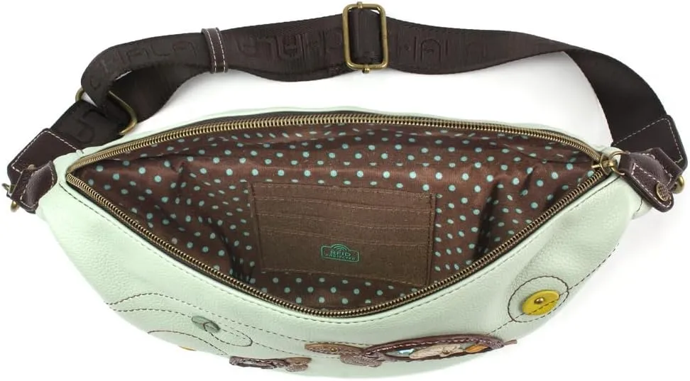 CHALA Fanny Pack Women RFID Protected Sling Purse and Waist Bag with Two Adjustable Straps - Turtles - teal