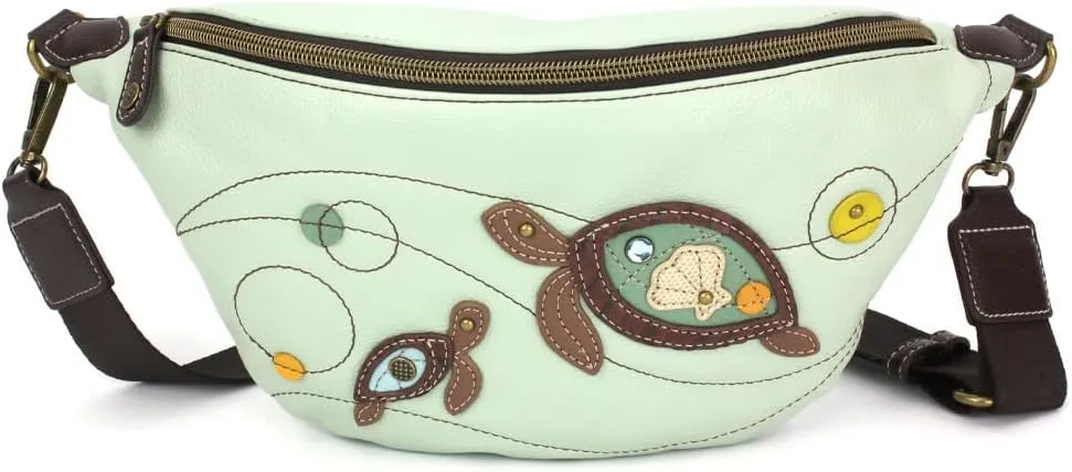 CHALA Fanny Pack Women RFID Protected Sling Purse and Waist Bag with Two Adjustable Straps - Turtles - teal