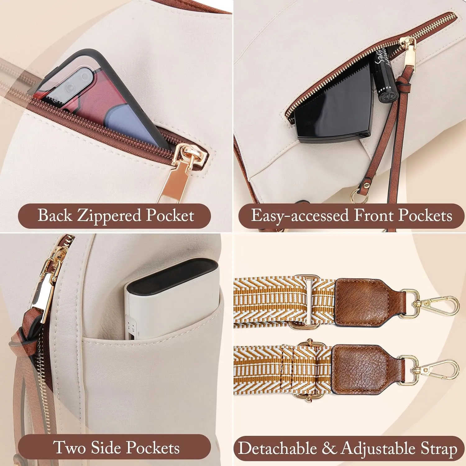 Chase Chic Hobo Bag for Women, PU Ladies Purse Handbags Trendy Crossbody Shoulder Bucket Bag for Work,Travel