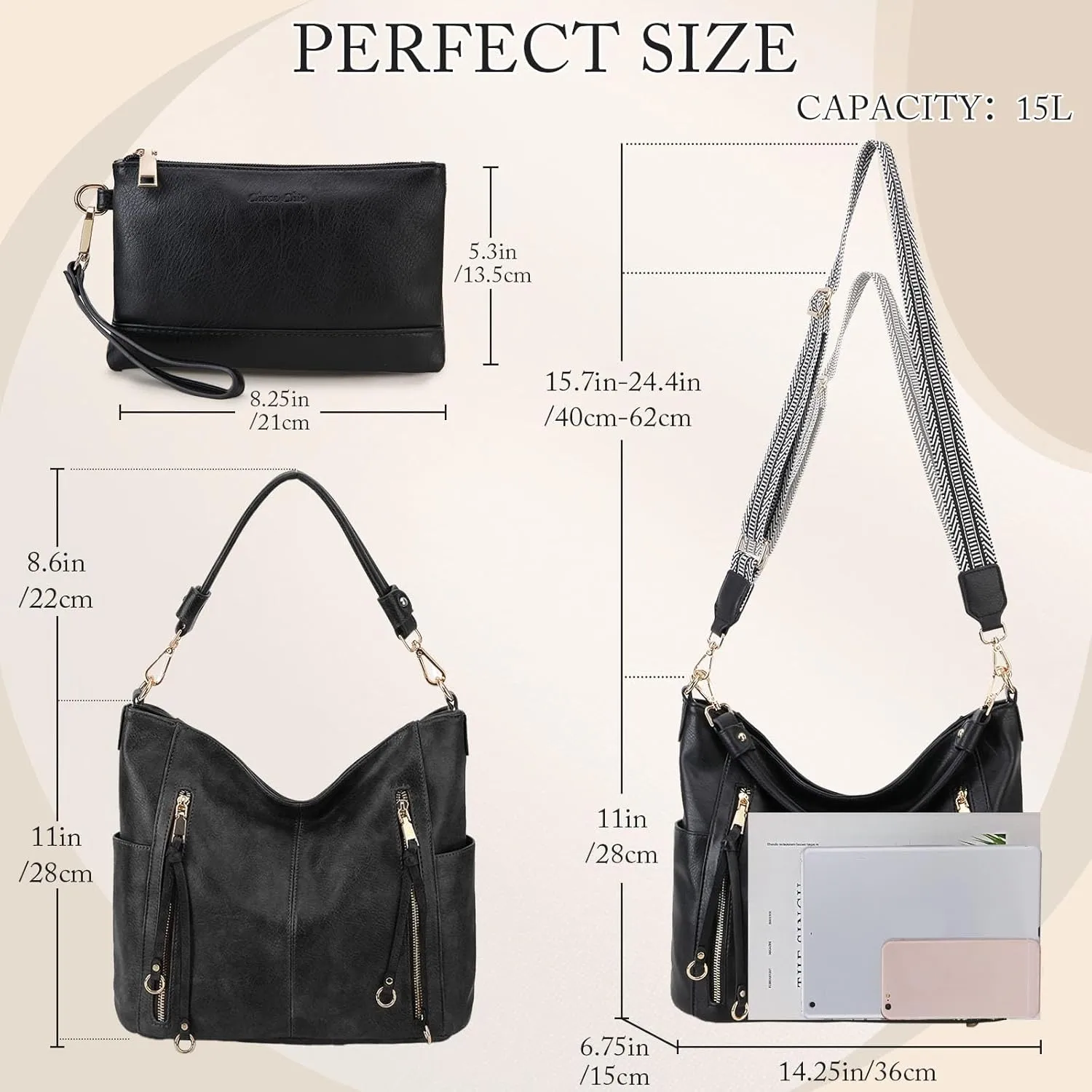 Chase Chic Hobo Bag for Women, PU Ladies Purse Handbags Trendy Crossbody Shoulder Bucket Bag for Work,Travel