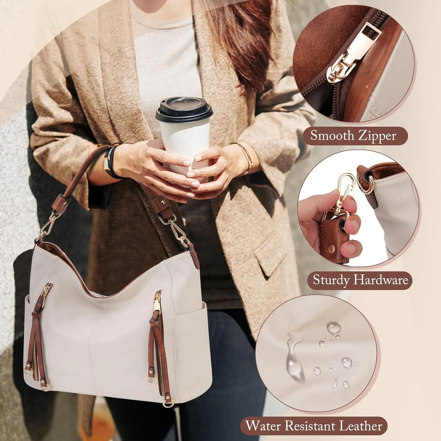 Chase Chic Hobo Bag for Women, PU Ladies Purse Handbags Trendy Crossbody Shoulder Bucket Bag for Work,Travel