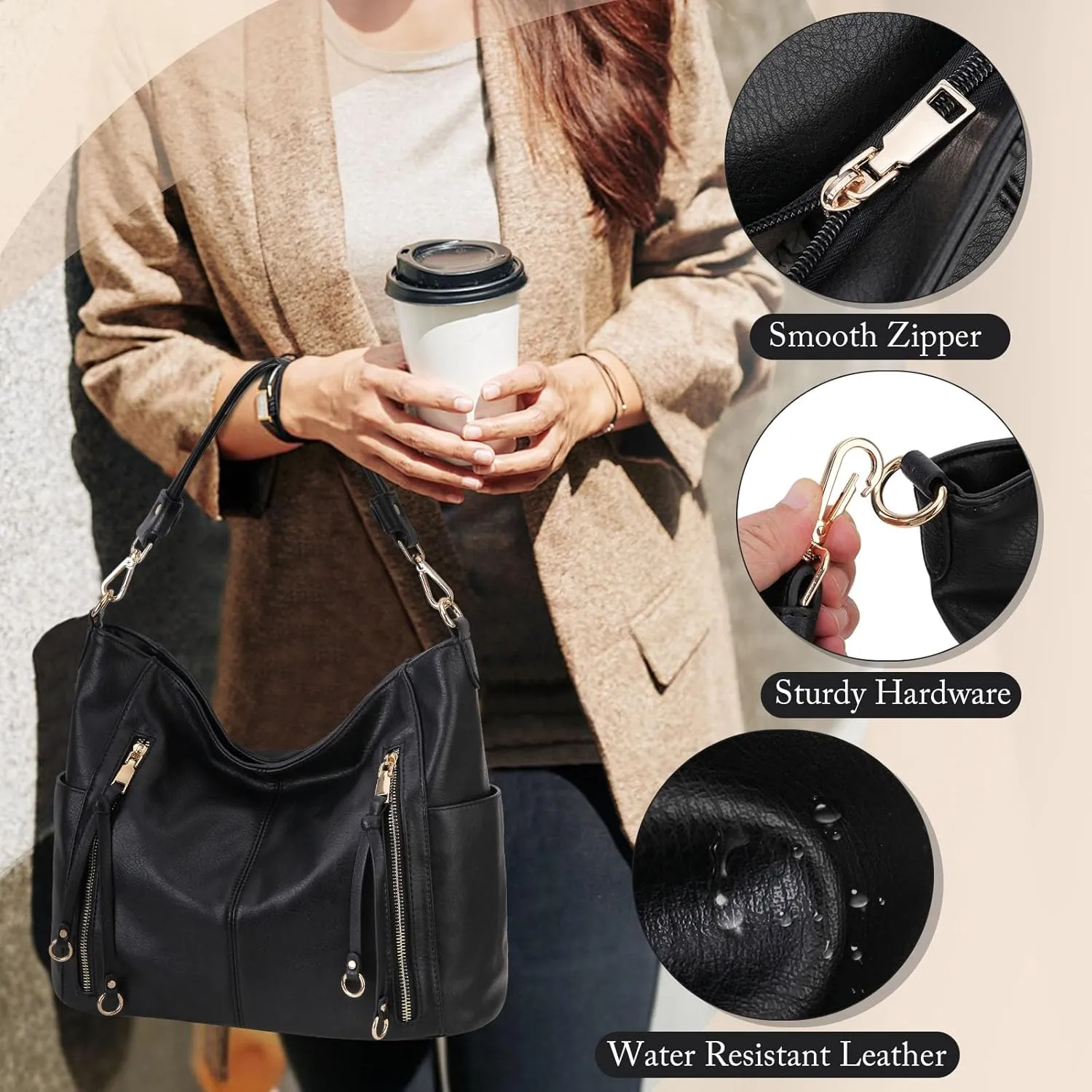 Chase Chic Hobo Bag for Women, PU Ladies Purse Handbags Trendy Crossbody Shoulder Bucket Bag for Work,Travel