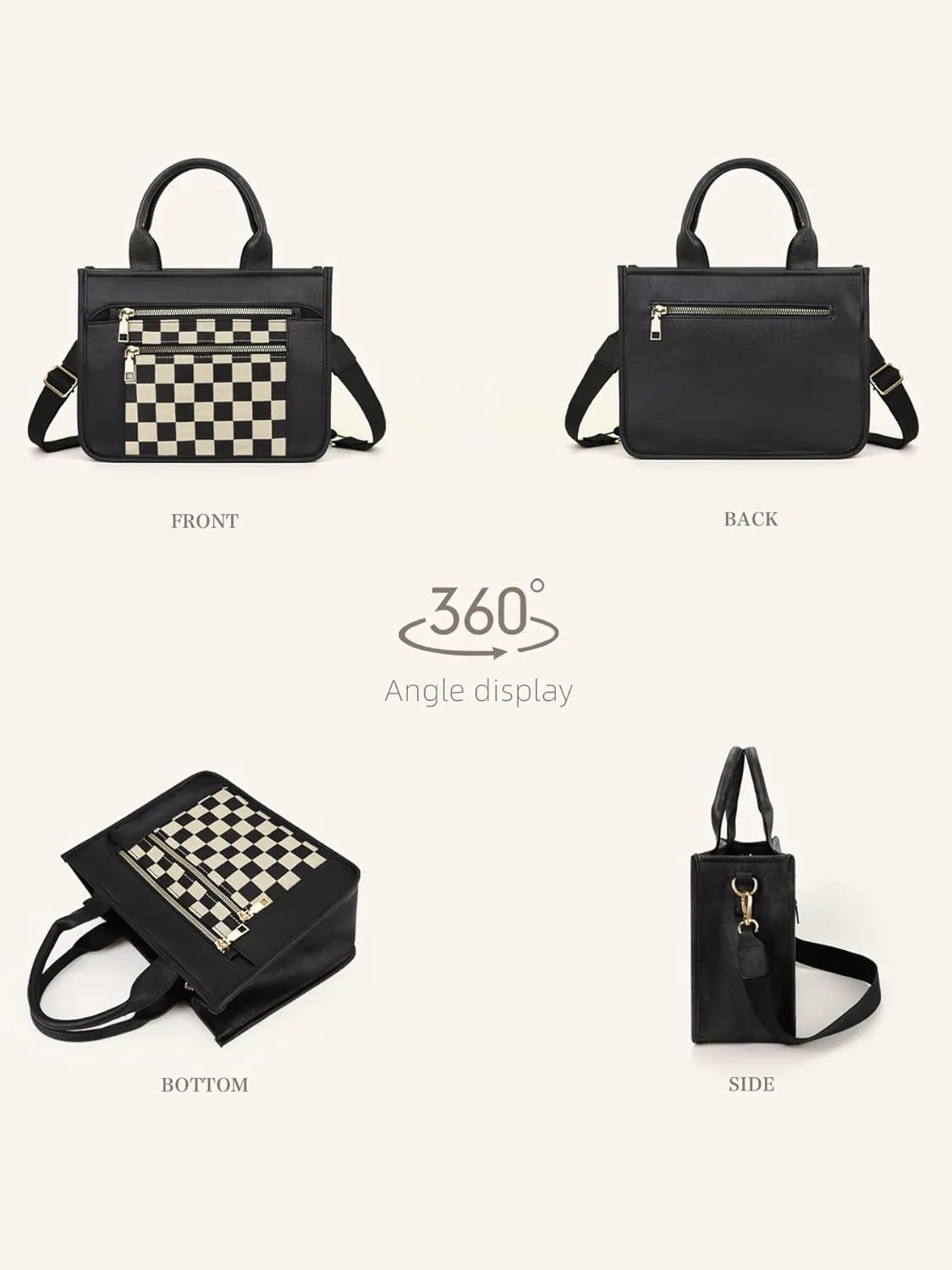 Checkered Tote Bag for Women - Plaid Handbag Checkerboard Crossbody Shoulder Bag Trendy Checkered Work Tote Purse