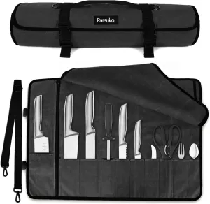 Chef Knife Roll Bag,Waterproof Waxed Canvas Knife Case Holds,Knives Roll Bags for Chefs Professional with Adjustable Strap,Chef Backpack (Black)