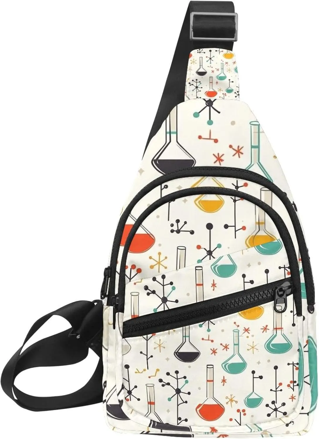 chemistry with flasks test tubes molecul Crossbody Bag with Adjustable Shoulder Strap, Shoulder Bag for Men and Women Sling Backpack for Travel, Cycling, Work, Sport