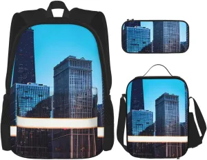 Chicago Reflect Print Practicality Bag Casual Fashion Backpack Lunch Bag Pencil Case Camping Gear Bag