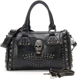 Chikencall® Women Skull Tote Handbag PU Washed Leather Gothic Studded Rivet Purse Ladies Halloween Christmas Shoulder Bag