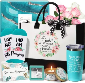Christian Gifts for Women Faith, Inspirational Religious Gifts for Women, Catholic Spiritual Gifts Mothers Day Birthday Gifts for Women Mom Sister Best Friends Grandma Wife Coworker w/ Canvas Tote Bag