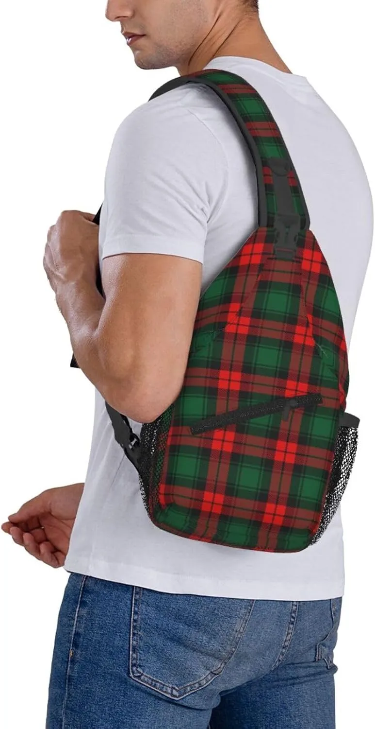 Christmas Plaid Sling Backpack Chest Bag Crossbody Shoulder Bag Gym Cycling Travel Hiking Daypack For Men Women