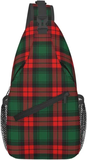 Christmas Plaid Sling Backpack Chest Bag Crossbody Shoulder Bag Gym Cycling Travel Hiking Daypack For Men Women