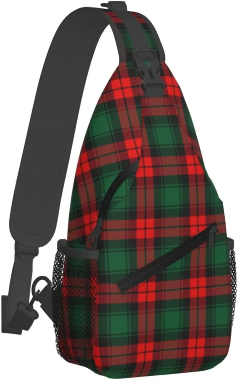 Christmas Plaid Sling Backpack Chest Bag Crossbody Shoulder Bag Gym Cycling Travel Hiking Daypack For Men Women