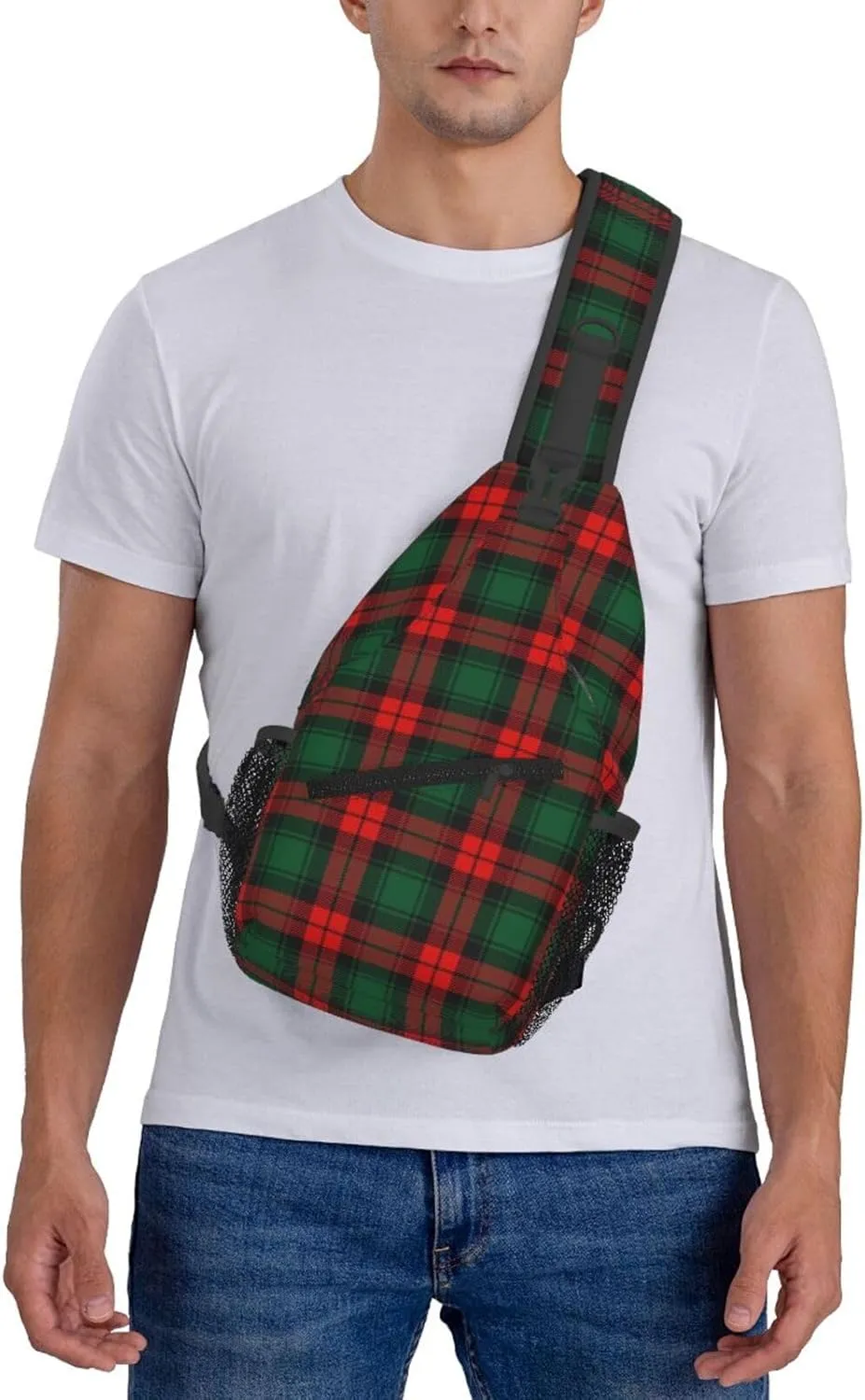 Christmas Plaid Sling Backpack Chest Bag Crossbody Shoulder Bag Gym Cycling Travel Hiking Daypack For Men Women