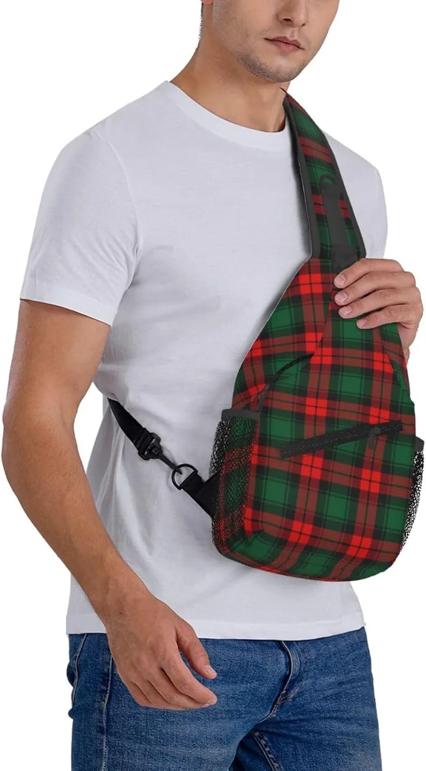 Christmas Plaid Sling Backpack Chest Bag Crossbody Shoulder Bag Gym Cycling Travel Hiking Daypack For Men Women