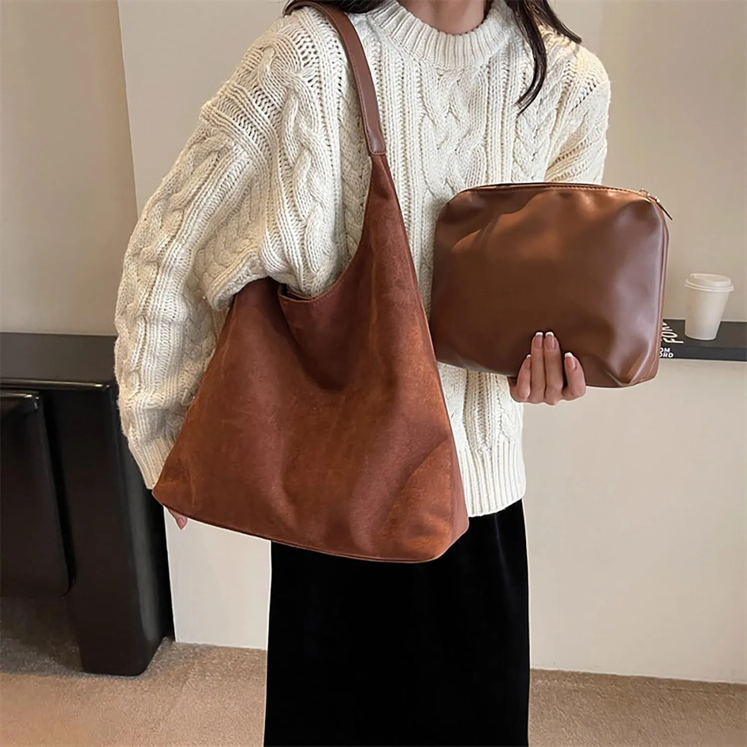 Classic Flock Tote Bag for Women Suede Durable Handbag Fashion Soft Large Space Capacity Shoulder Bags