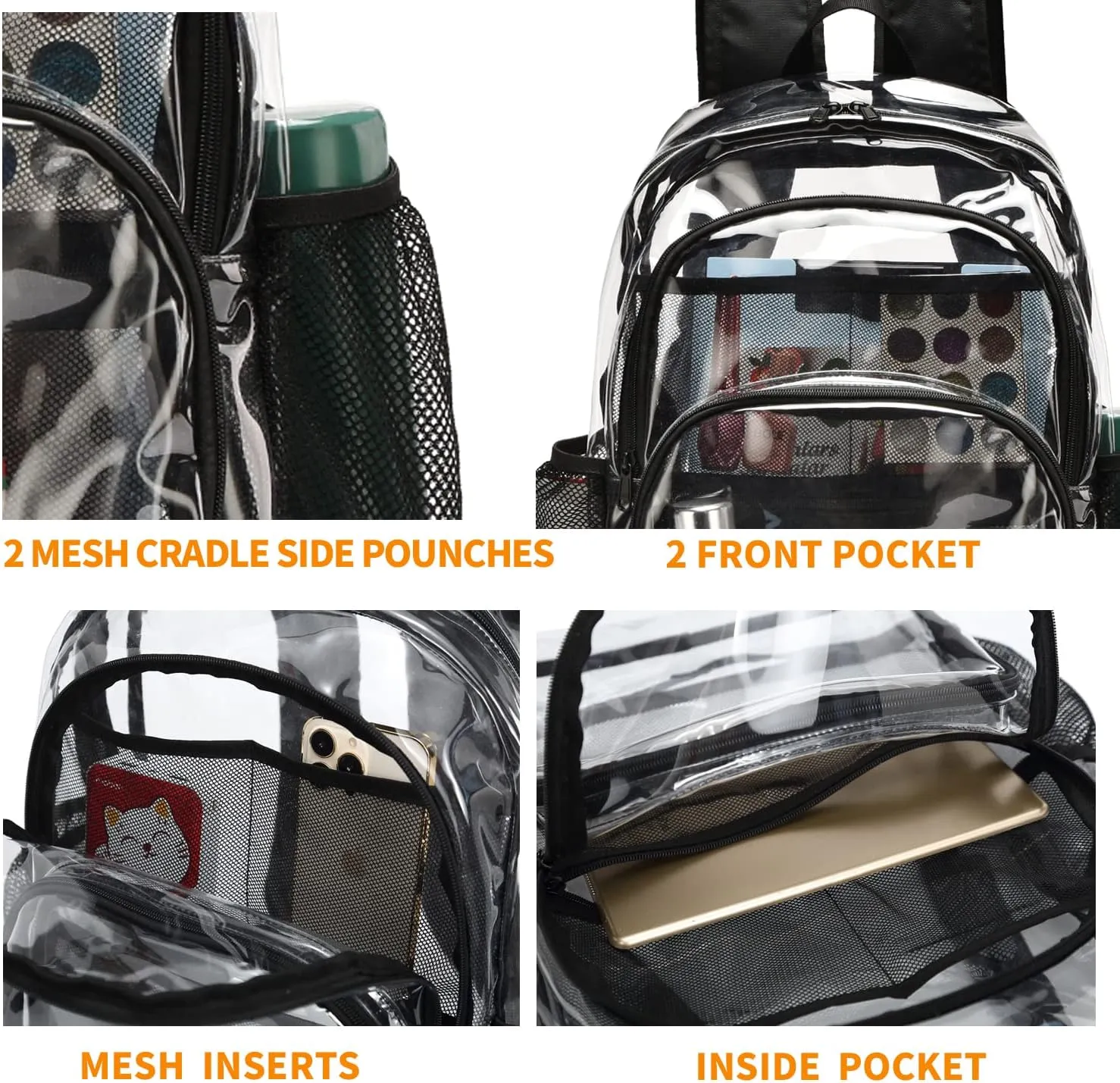 Clear Backpack, Clear Bag Stadium Large See Through Bookbag Heavy Duty PVC Transparent Backpacks for School