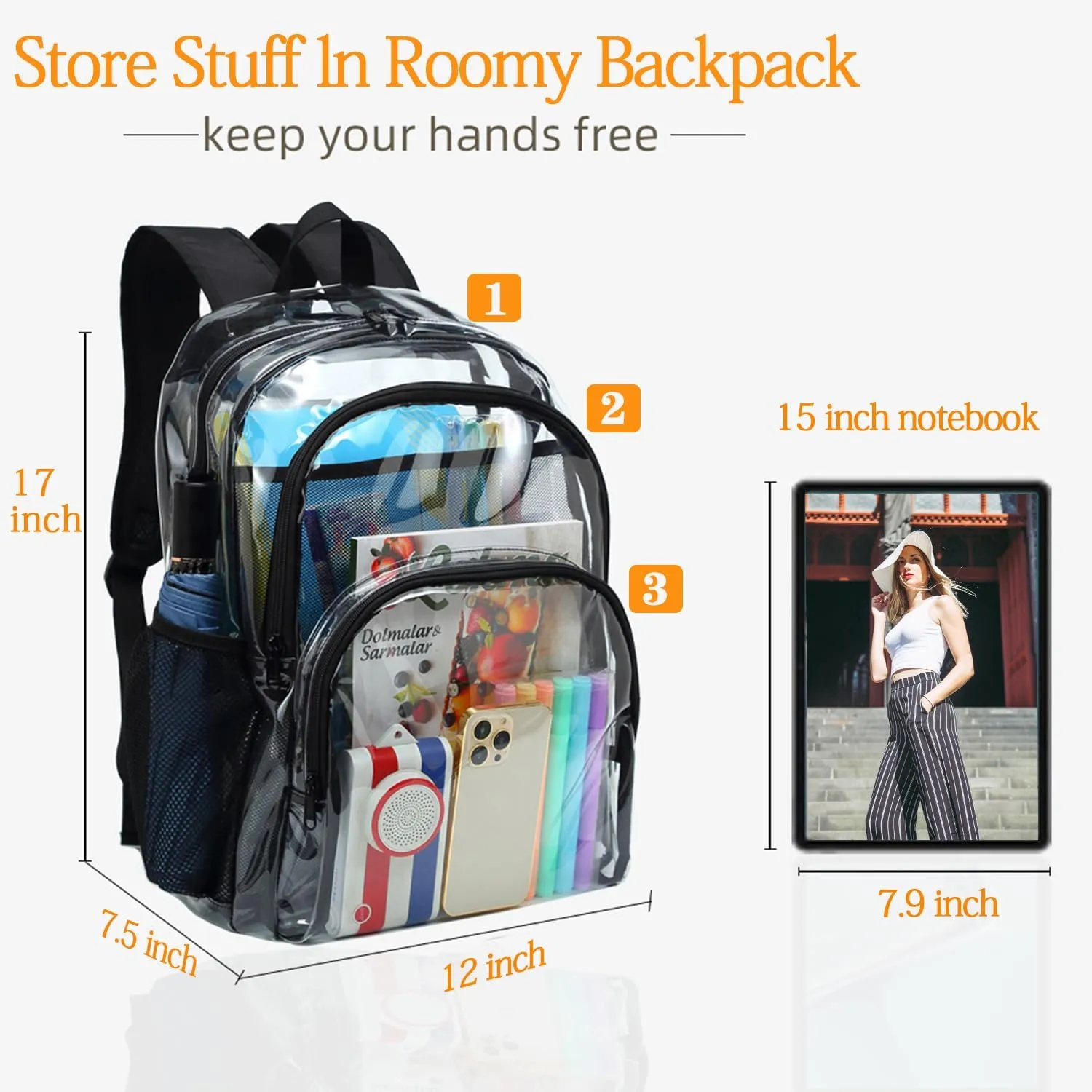 Clear Backpack, Clear Bag Stadium Large See Through Bookbag Heavy Duty PVC Transparent Backpacks for School