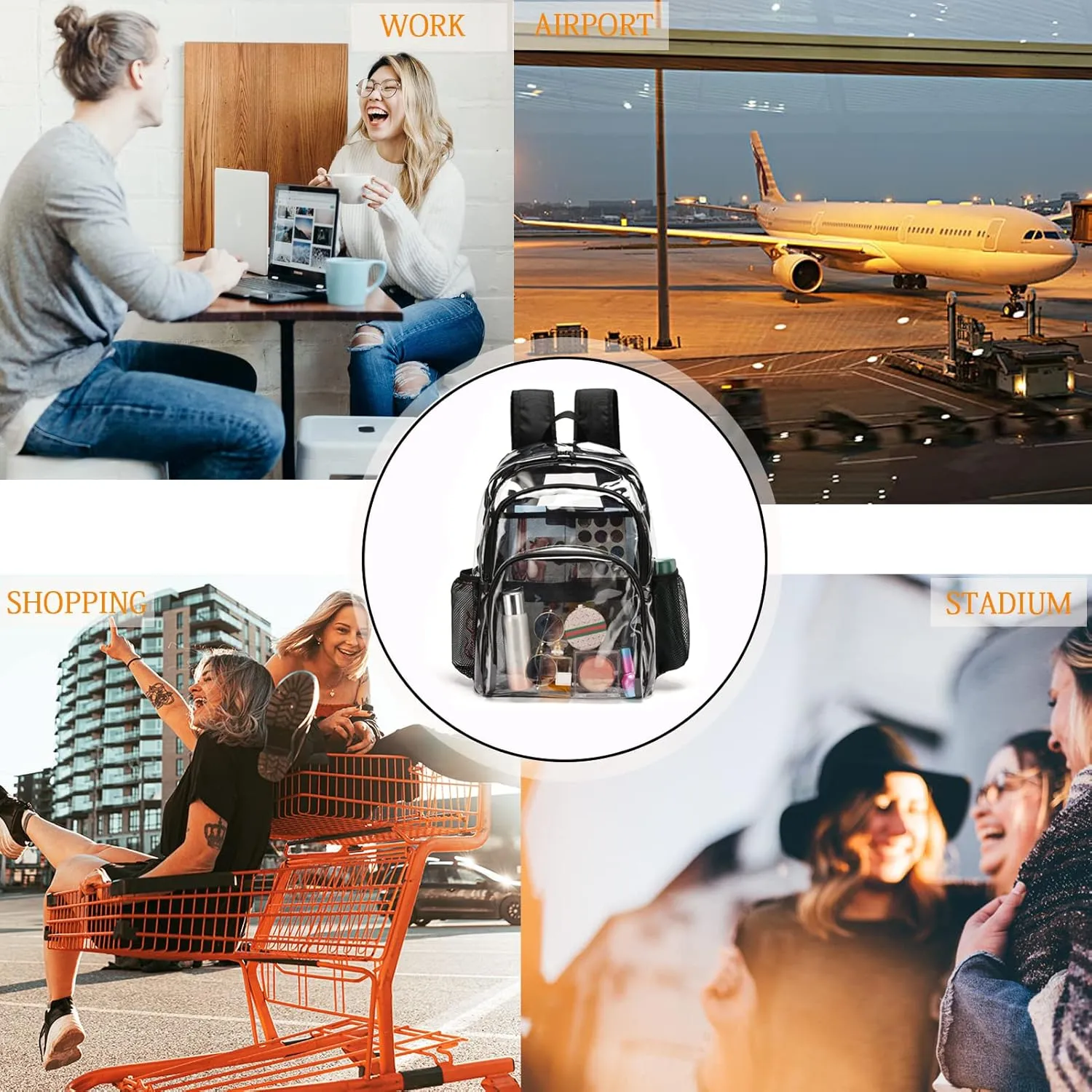 Clear Backpack, Clear Bag Stadium Large See Through Bookbag Heavy Duty PVC Transparent Backpacks for School