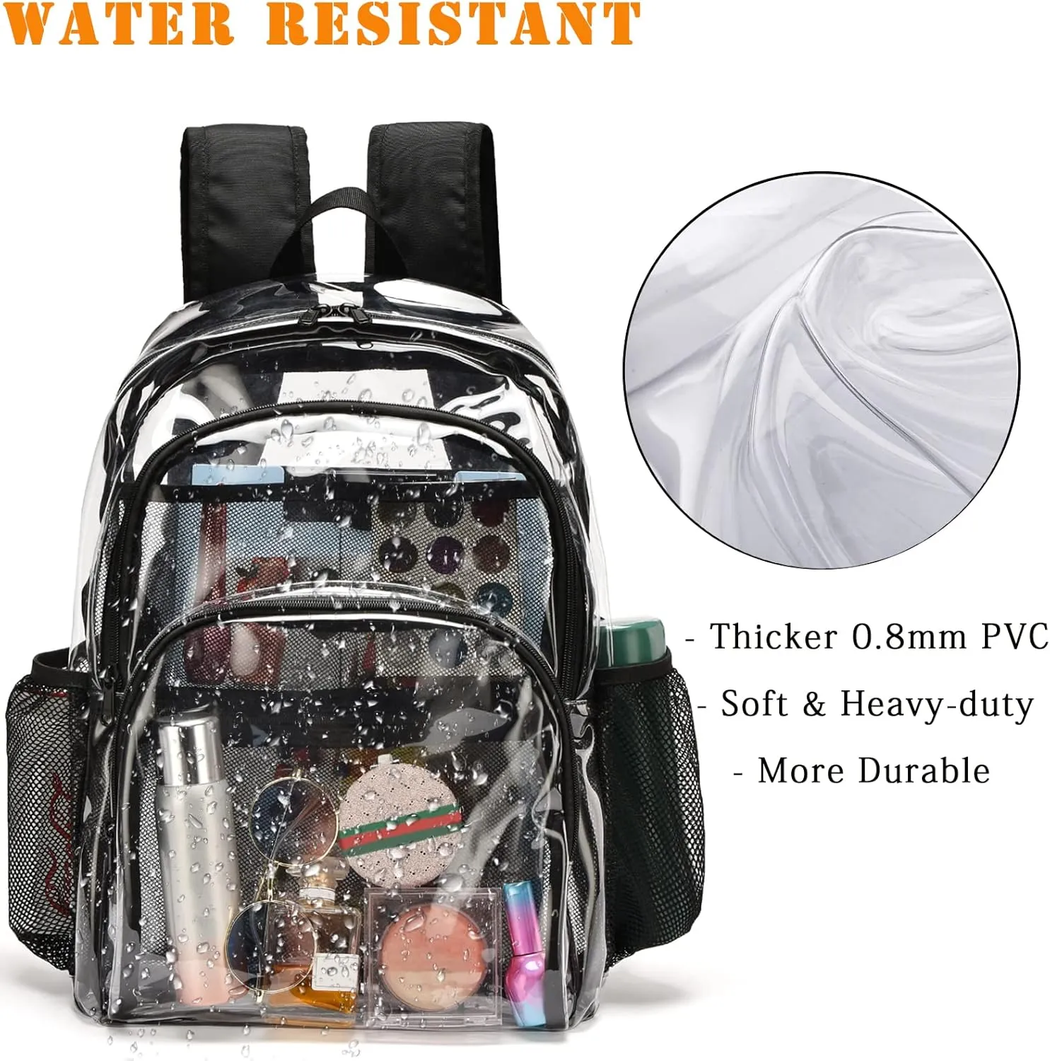 Clear Backpack, Clear Bag Stadium Large See Through Bookbag Heavy Duty PVC Transparent Backpacks for School