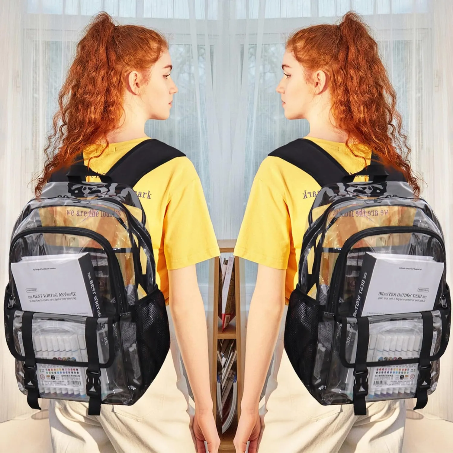 Clear Backpack, Large Clear Amber See Through Bag Heavy Duty Light Brown PVC Transparent Backpacks for College, Work