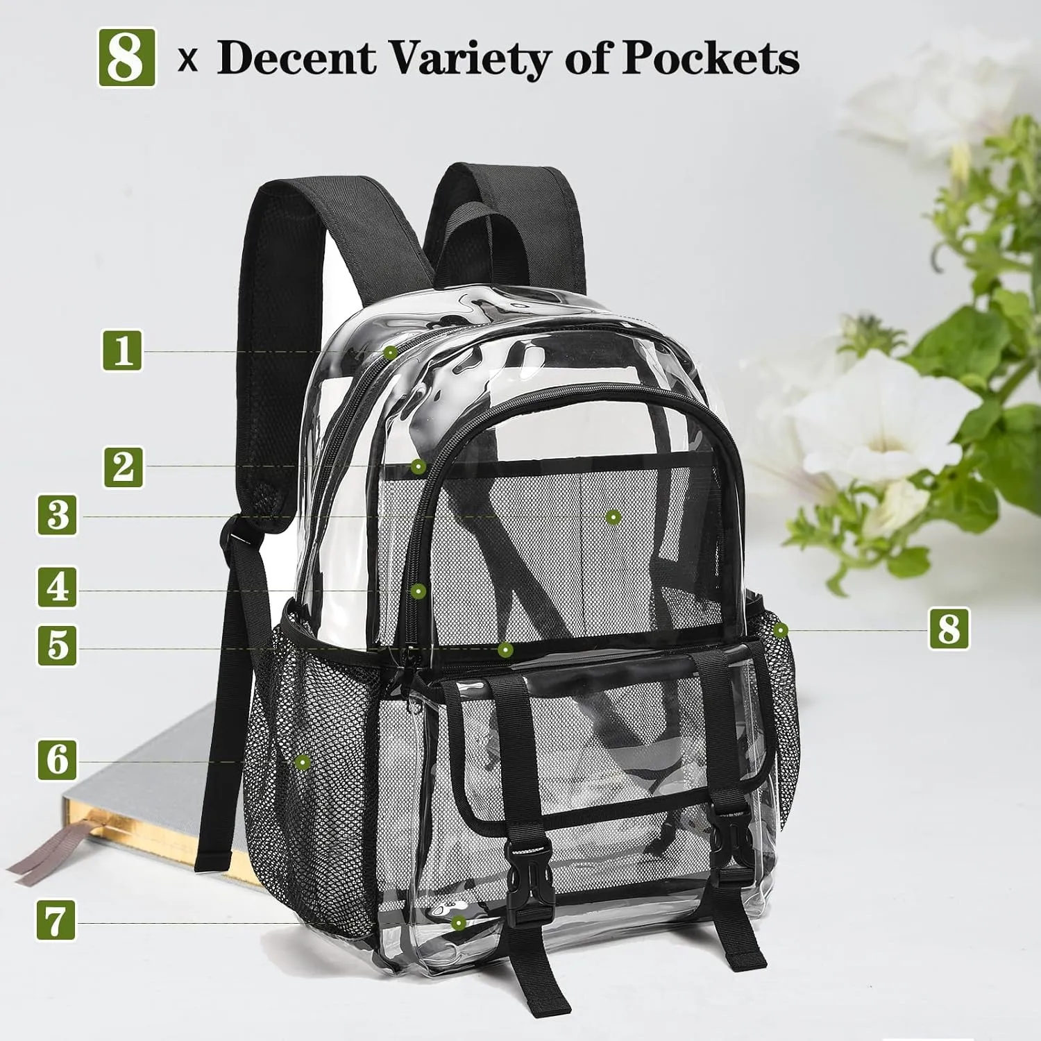 Clear Backpack, Large Clear Amber See Through Bag Heavy Duty Light Brown PVC Transparent Backpacks for College, Work