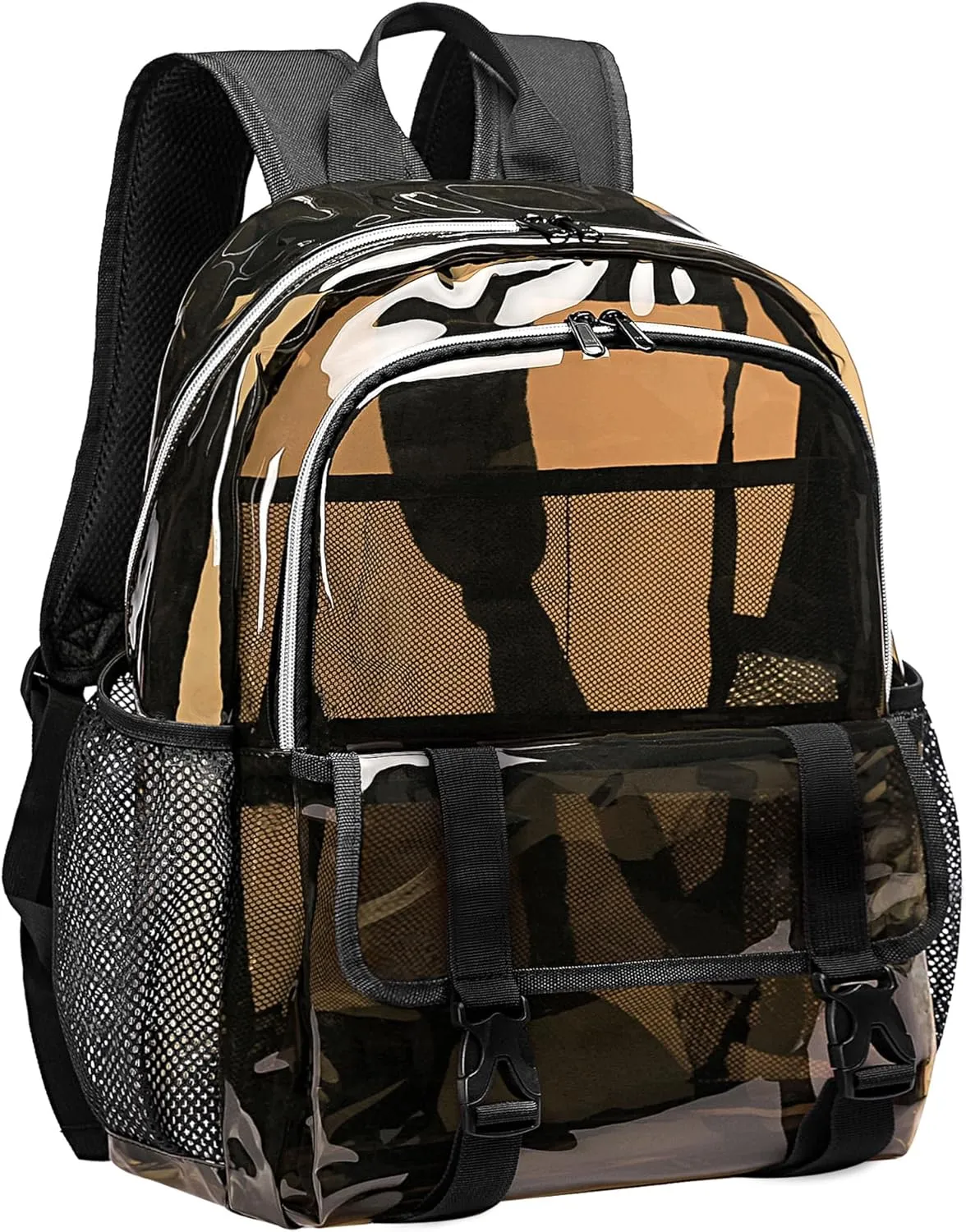 Clear Backpack, Large Clear Amber See Through Bag Heavy Duty Light Brown PVC Transparent Backpacks for College, Work