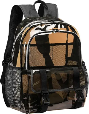 Clear Backpack, Large Clear Amber See Through Bag Heavy Duty Light Brown PVC Transparent Backpacks for College, Work