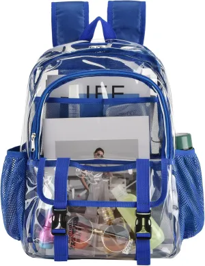 Clear Backpack, Large Clear Bag Stadium Heavy Duty PVC Transparent See Through Backpacks for Boys Girls, College, Work, Blue