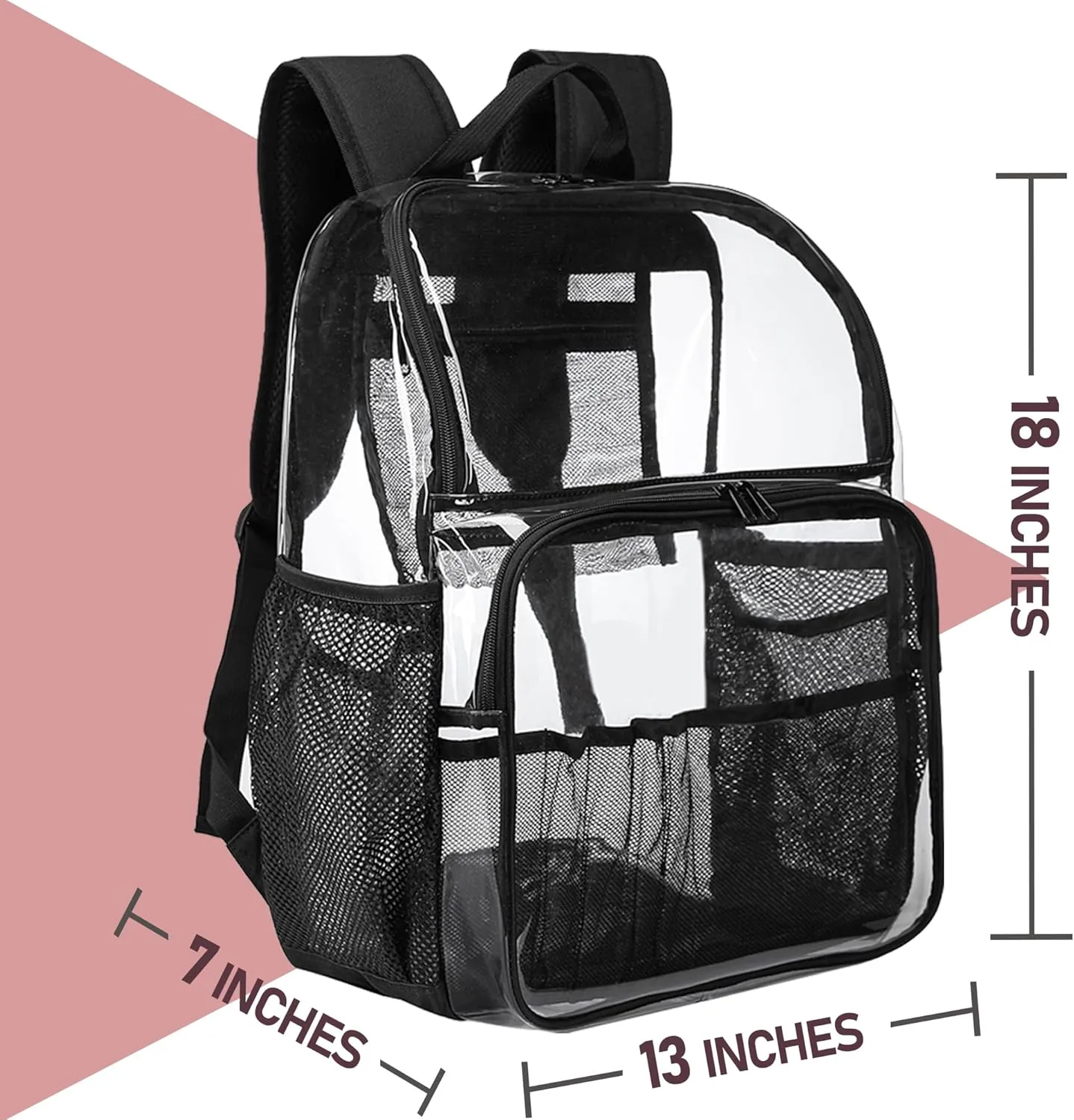 Clear Backpack,See Through Backpack School Approved Heavy Duty Clear Backpack Transparent Bookbag for College Work Travel Security,Coffee