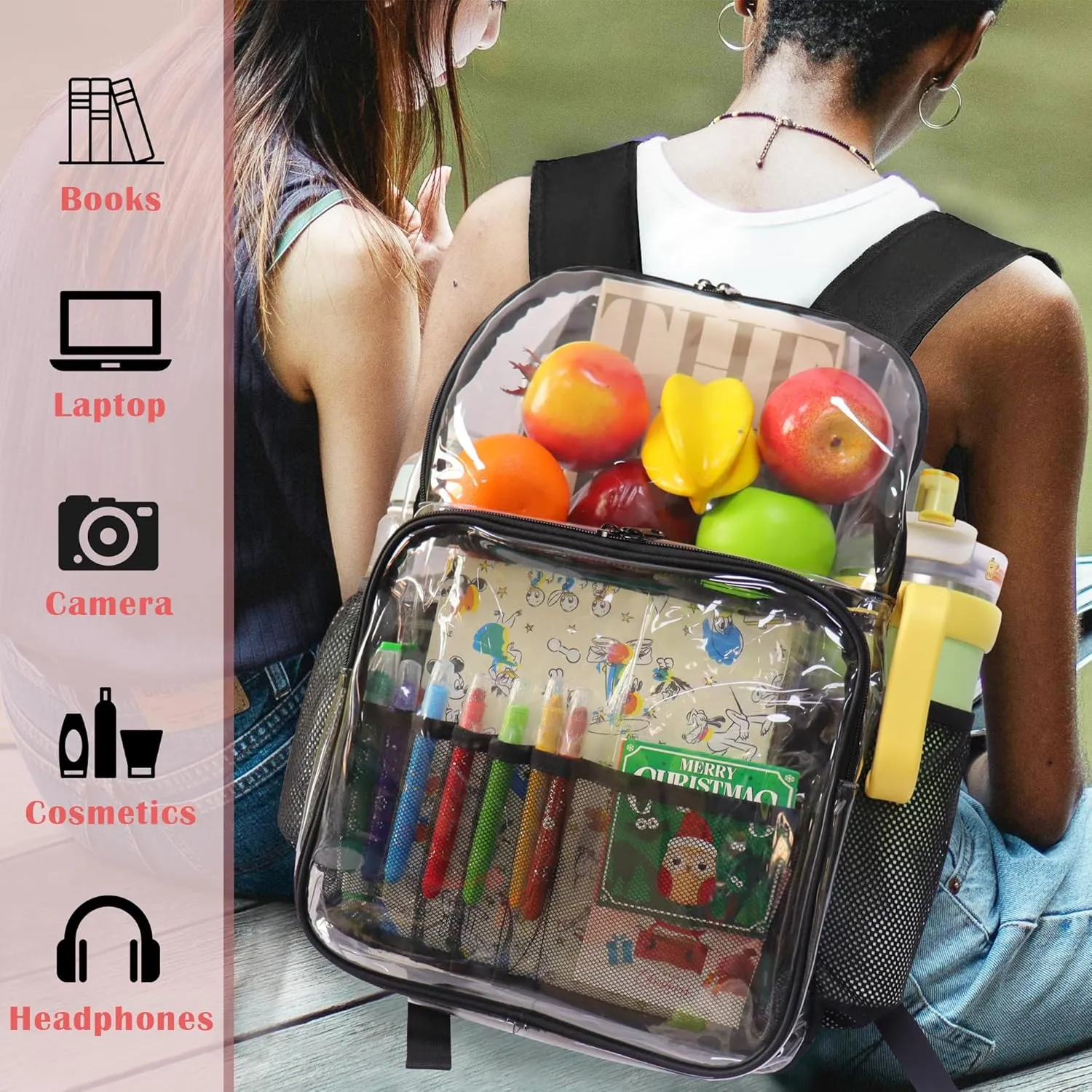 Clear Backpack,See Through Backpack School Approved Heavy Duty Clear Backpack Transparent Bookbag for College Work Travel Security,Coffee