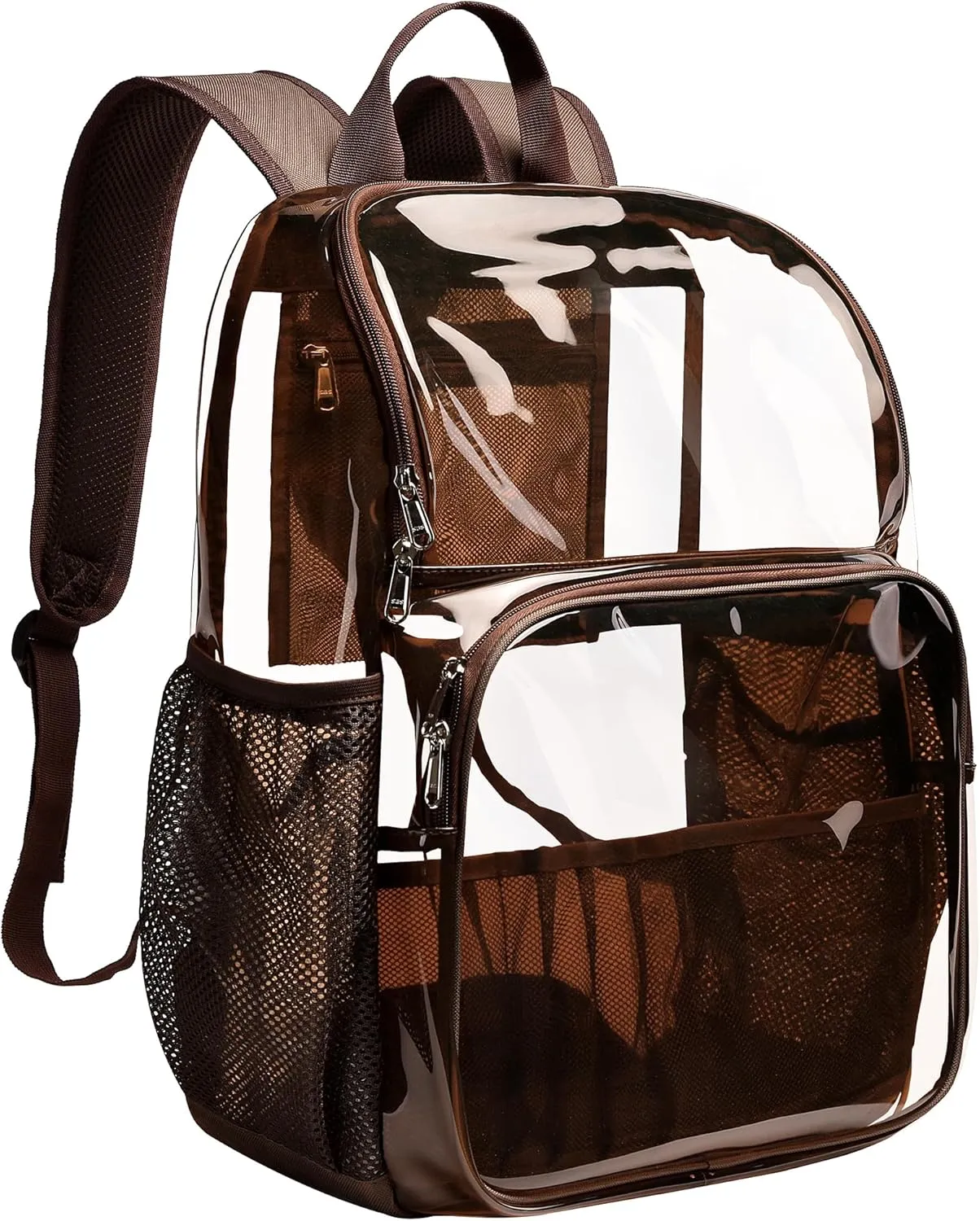 Clear Backpack,See Through Backpack School Approved Heavy Duty Clear Backpack Transparent Bookbag for College Work Travel Security,Coffee