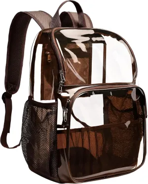 Clear Backpack,See Through Backpack School Approved Heavy Duty Clear Backpack Transparent Bookbag for College Work Travel Security,Coffee