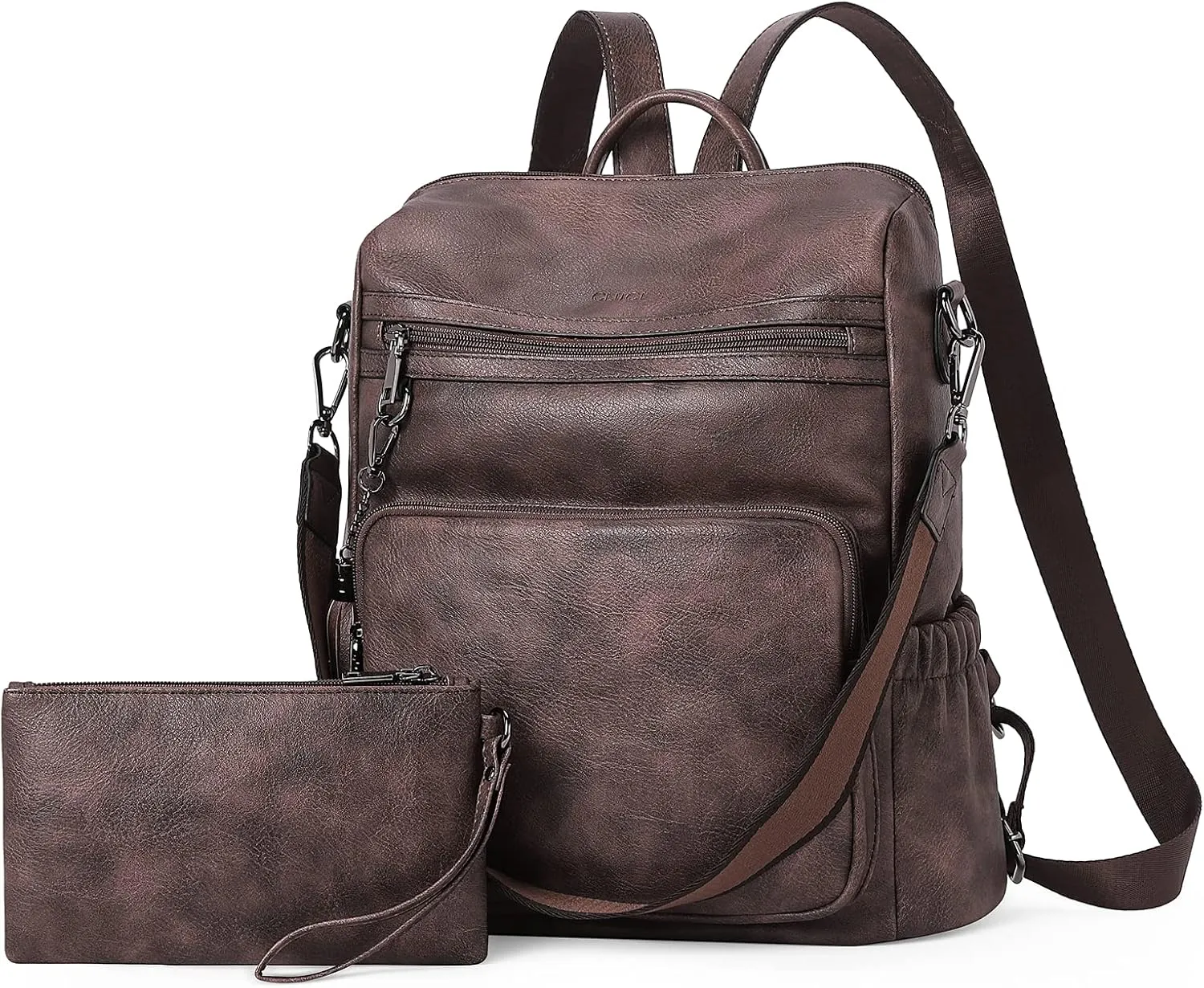 CLUCI Backpack Purse for Women Leather Fashion Designer Travel Ladies Shoulder Bags with Wristlet