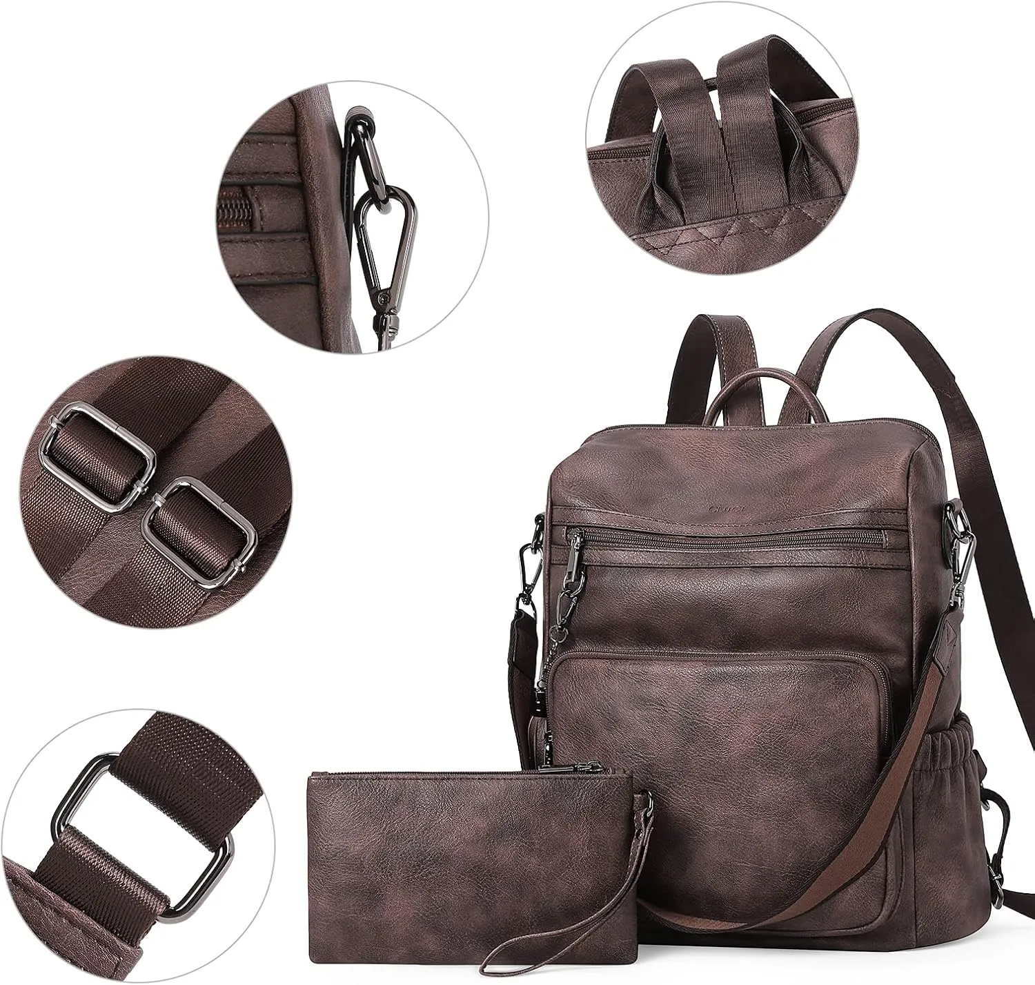 CLUCI Backpack Purse for Women Leather Fashion Designer Travel Ladies Shoulder Bags with Wristlet