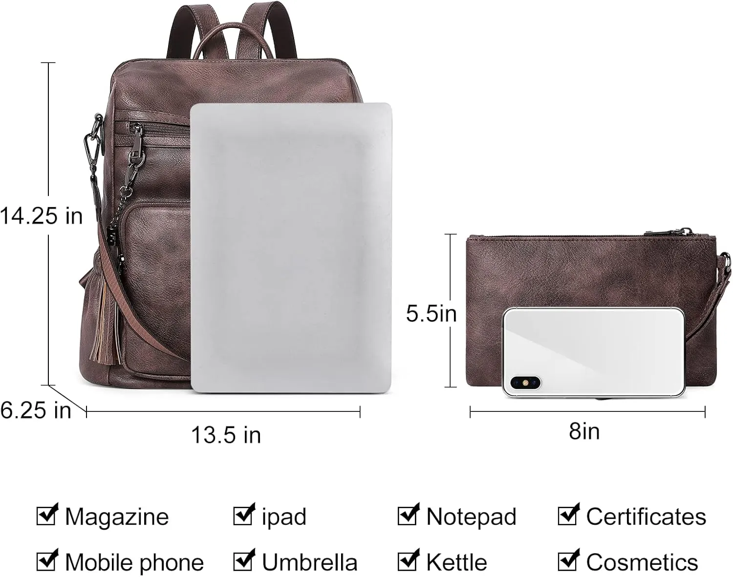 CLUCI Backpack Purse for Women Leather Fashion Designer Travel Ladies Shoulder Bags with Wristlet