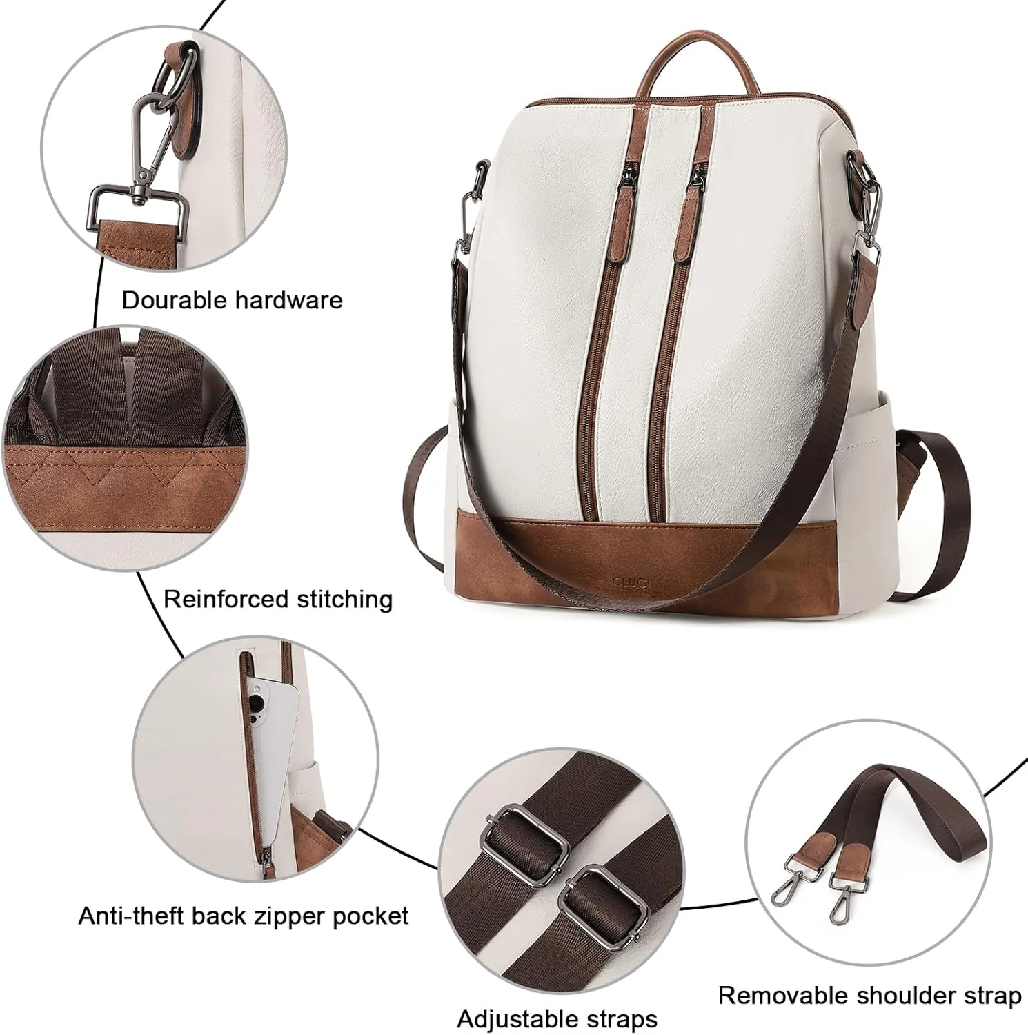 CLUCI Leather Backpack Purse for Women Convertible Large Travel Ladies Designer Fashion Casual College Shoulder Bag