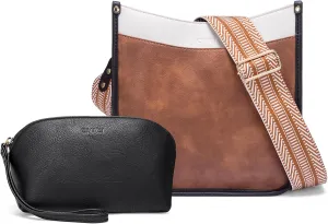 CLUCI Purses for Women, Vegen Leather Crossbody Bags for Woman Trendy, 2PCS Hobo Handbag with 2 Adjustable Guitar Strap