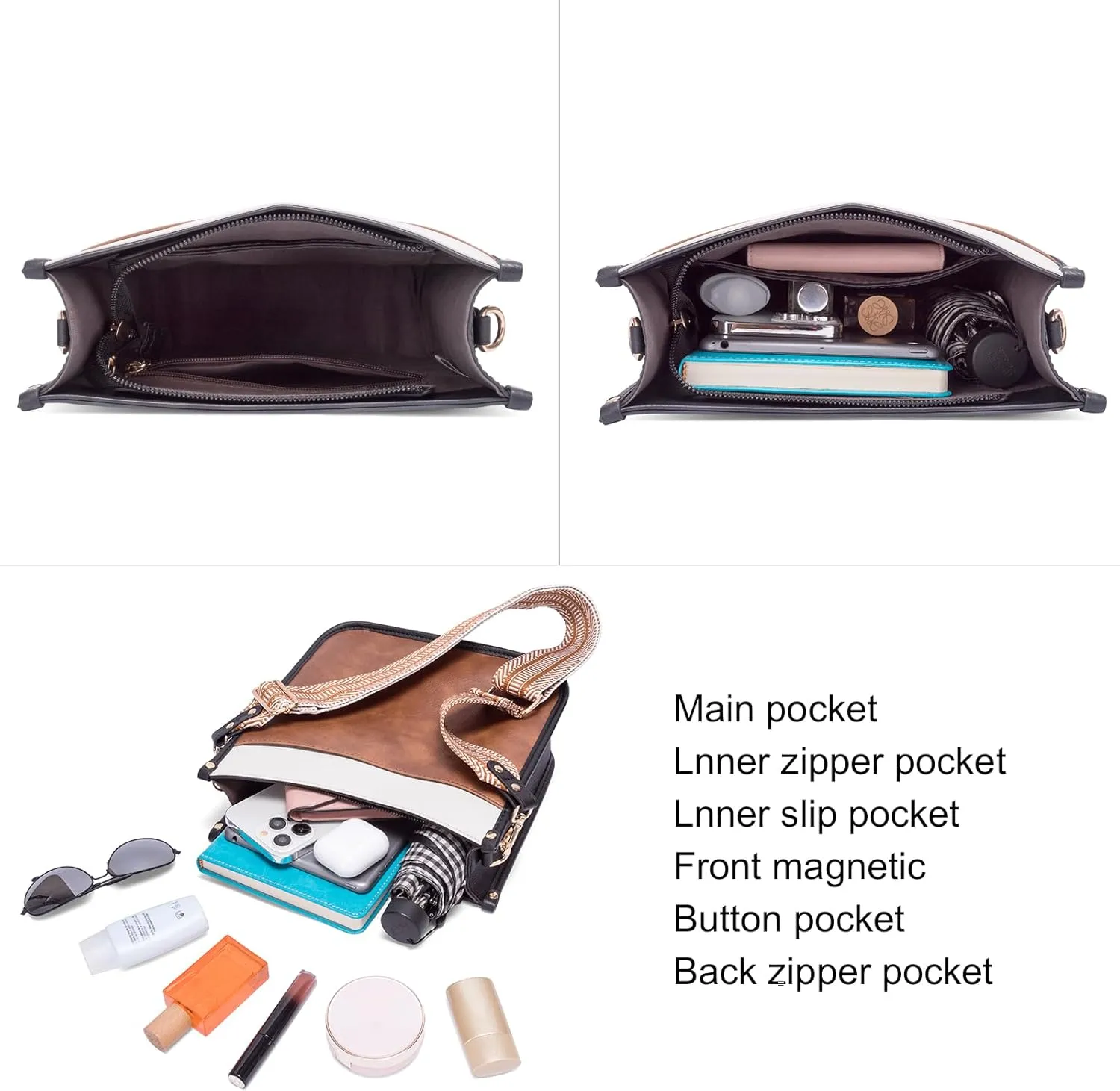 CLUCI Purses for Women, Vegen Leather Crossbody Bags for Woman Trendy, 2PCS Hobo Handbag with 2 Adjustable Guitar Strap