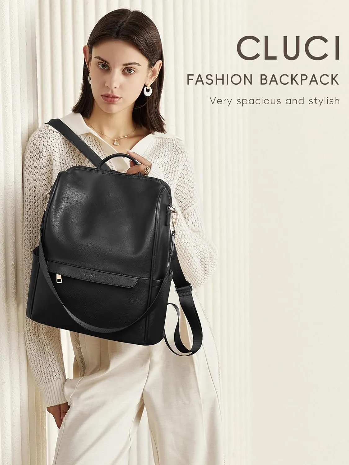 CLUCI Womens Backpack Purse Leather Anti-theft Large Fashion Designer Travel Bag Ladies Shoulder Bags