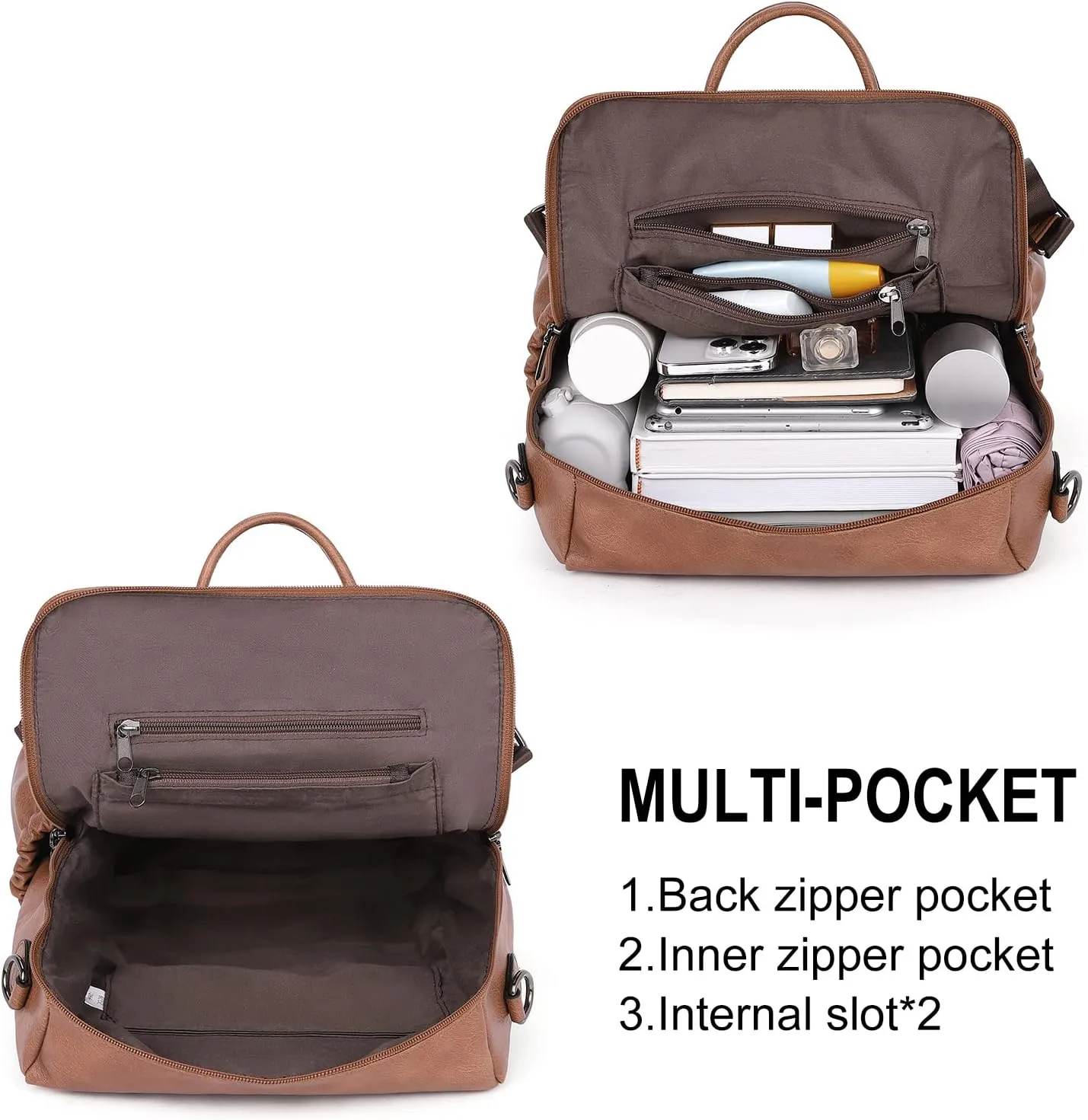 CLUCI Womens Backpack Purse Leather Backpack Large Fashion Designer Travel Ladies Shoulder Bags with Wristlet 2PCS
